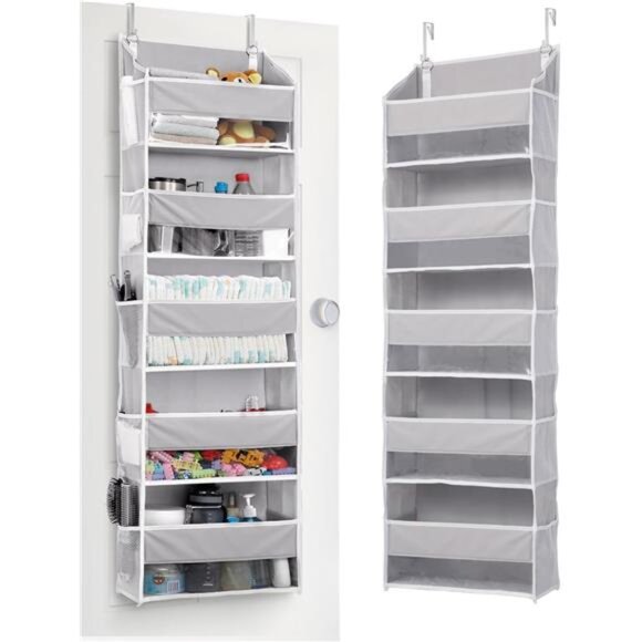 Over Door Organizer Hanging Storage 5 Large Pockets 10 Mesh Side Pockets Grey - Picture 1 of 8